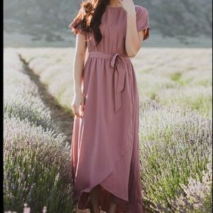 Mauve short sleeve wrap dress